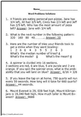 This is a collection of printable 5th grade math word problems worksheets available in PDF form for easy ing