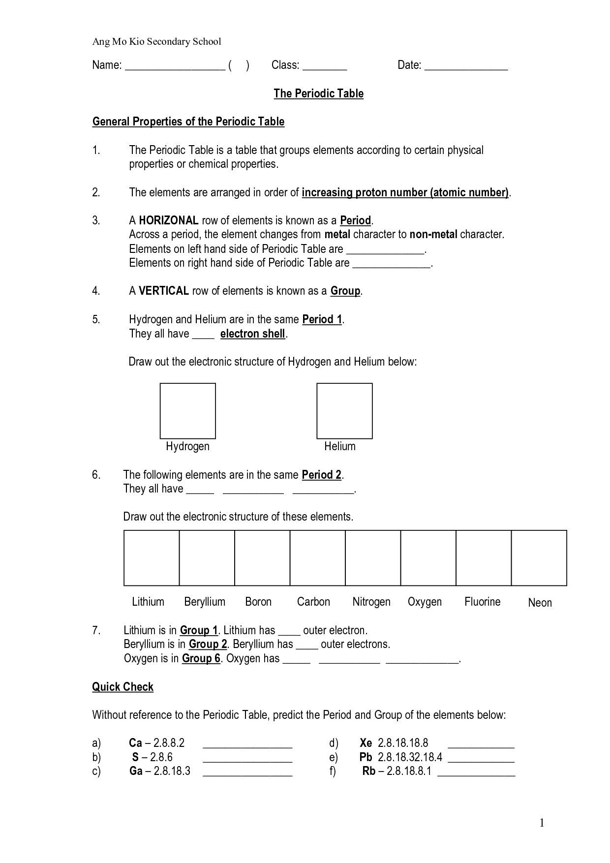 Basic Atomic Structure Worksheet