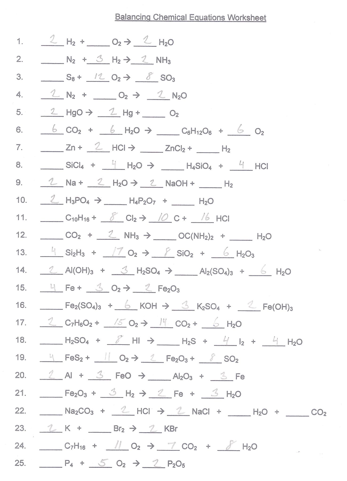 Balancing Act Worksheet Answer Key