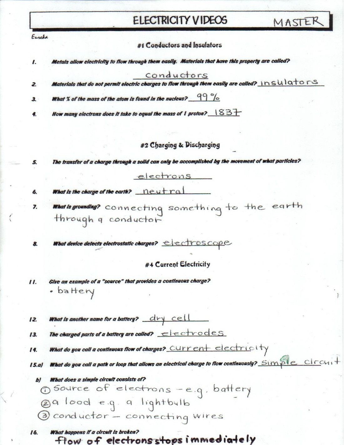 Bill Nye Static Electricity Worksheet