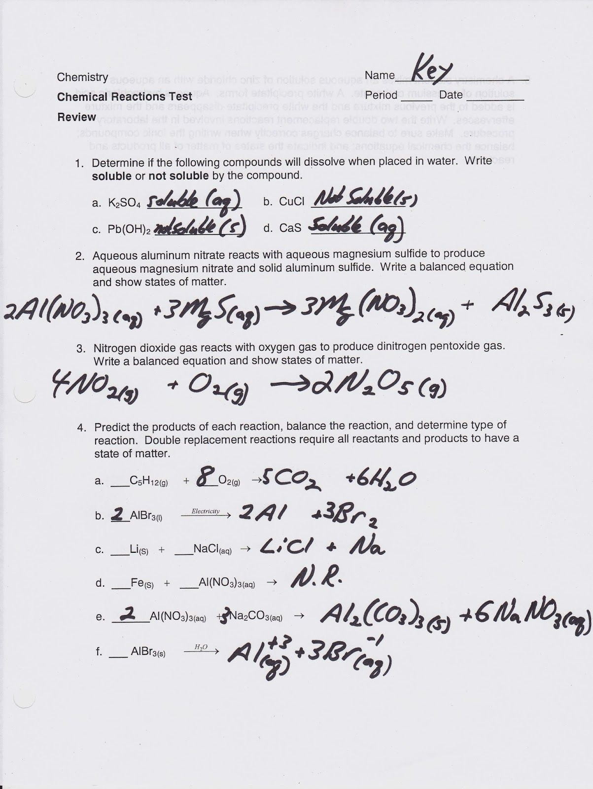 Chemistry 1 Worksheet Classification Of Matter And Changes Answer Key