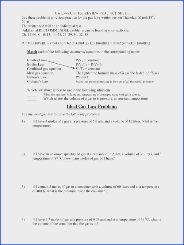 Combined Gas Law Problems Worksheet