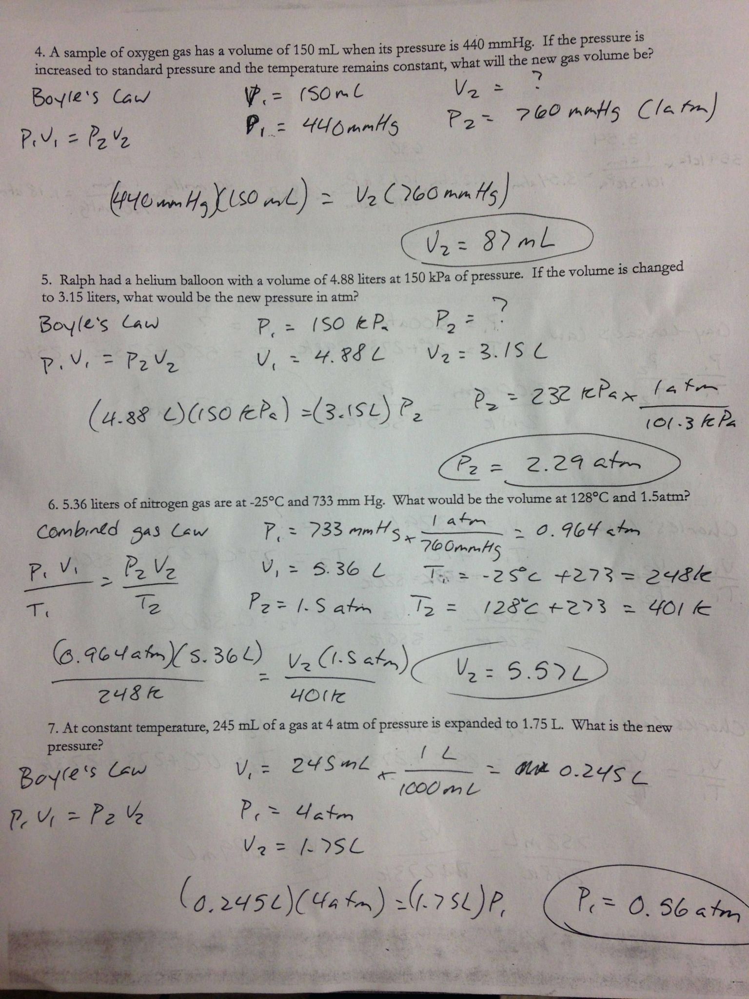 Chemistry Gas Laws Worksheet Answer Key with Work Unique Boyle Law and Charles Law Worksheet Answers