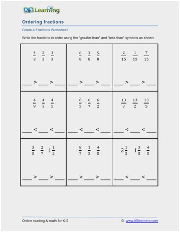 comparing fractions worksheet 4th grade briefencounters