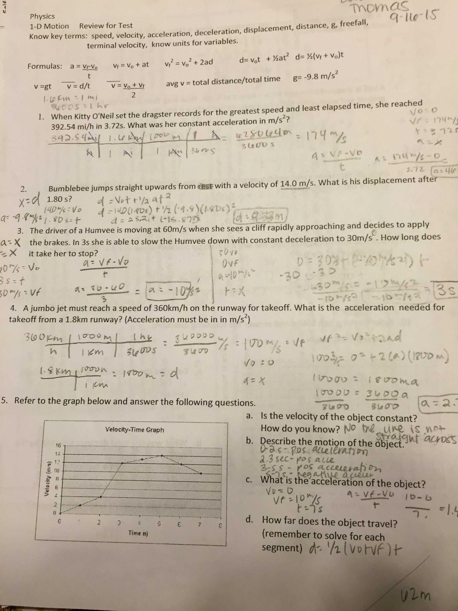 Acceleration Worksheet With Answers