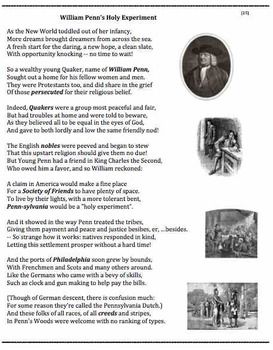 puzzle William Penn 25 poem worksheets puzzle