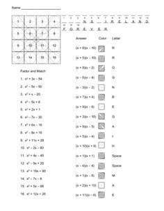 Factoring Quadratics Color and Matching Worksheet