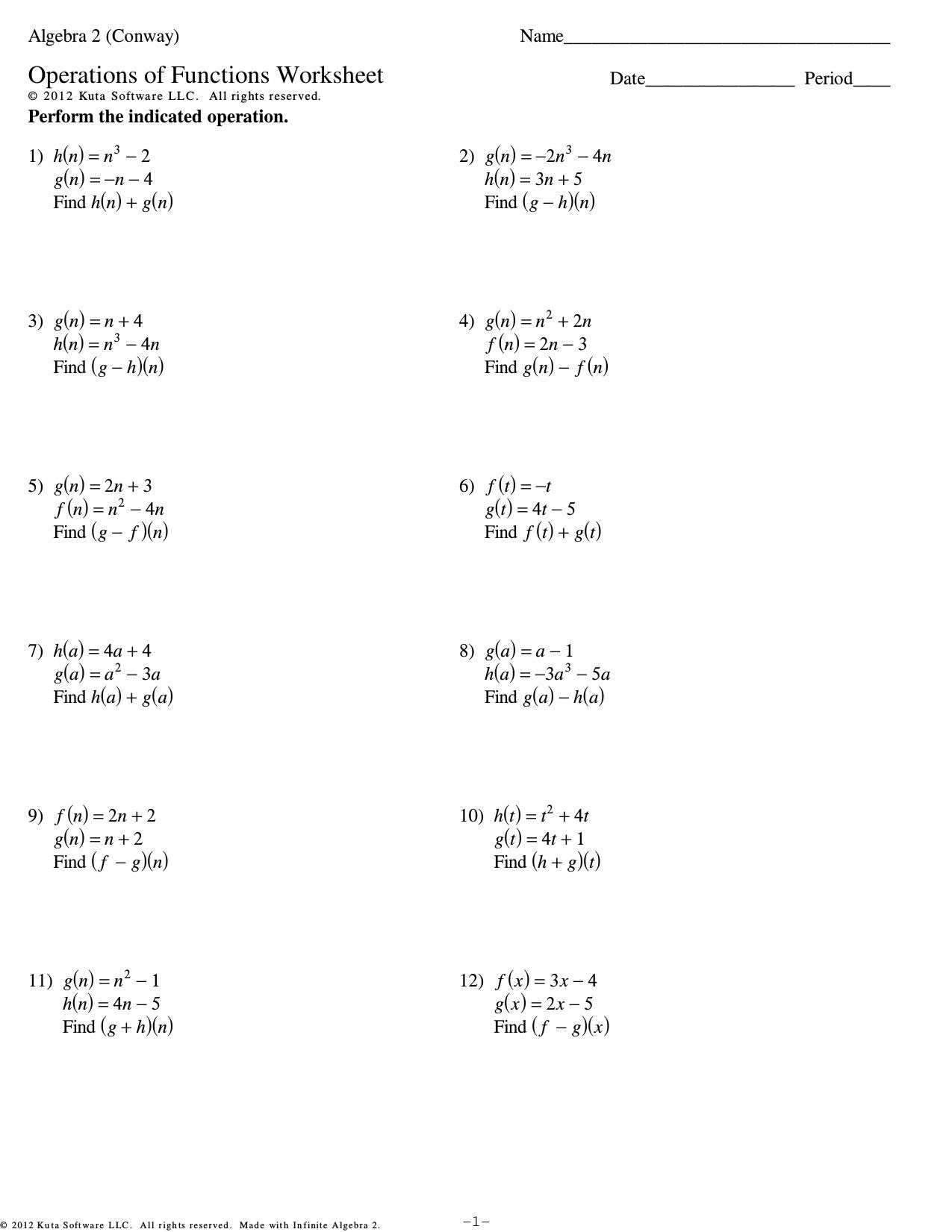 Composition Of Functions Worksheet Answers Promotiontablecovers