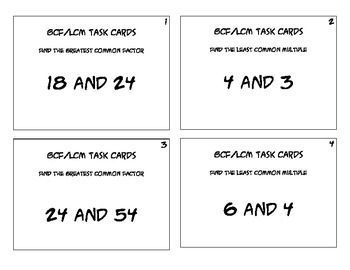 Greatest mon Factor and Least mon Multiple Task Cards