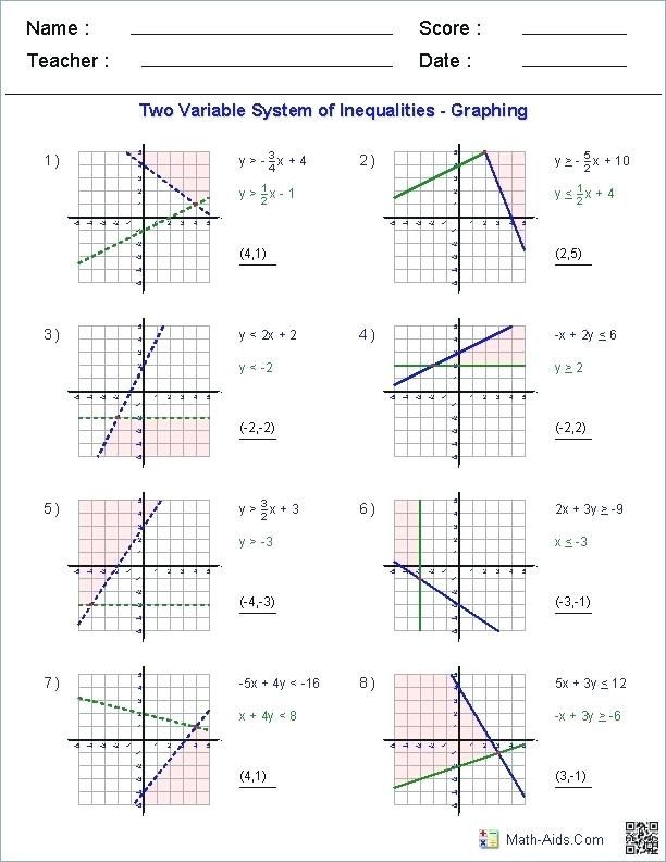 Systems Of Inequalities Worksheet