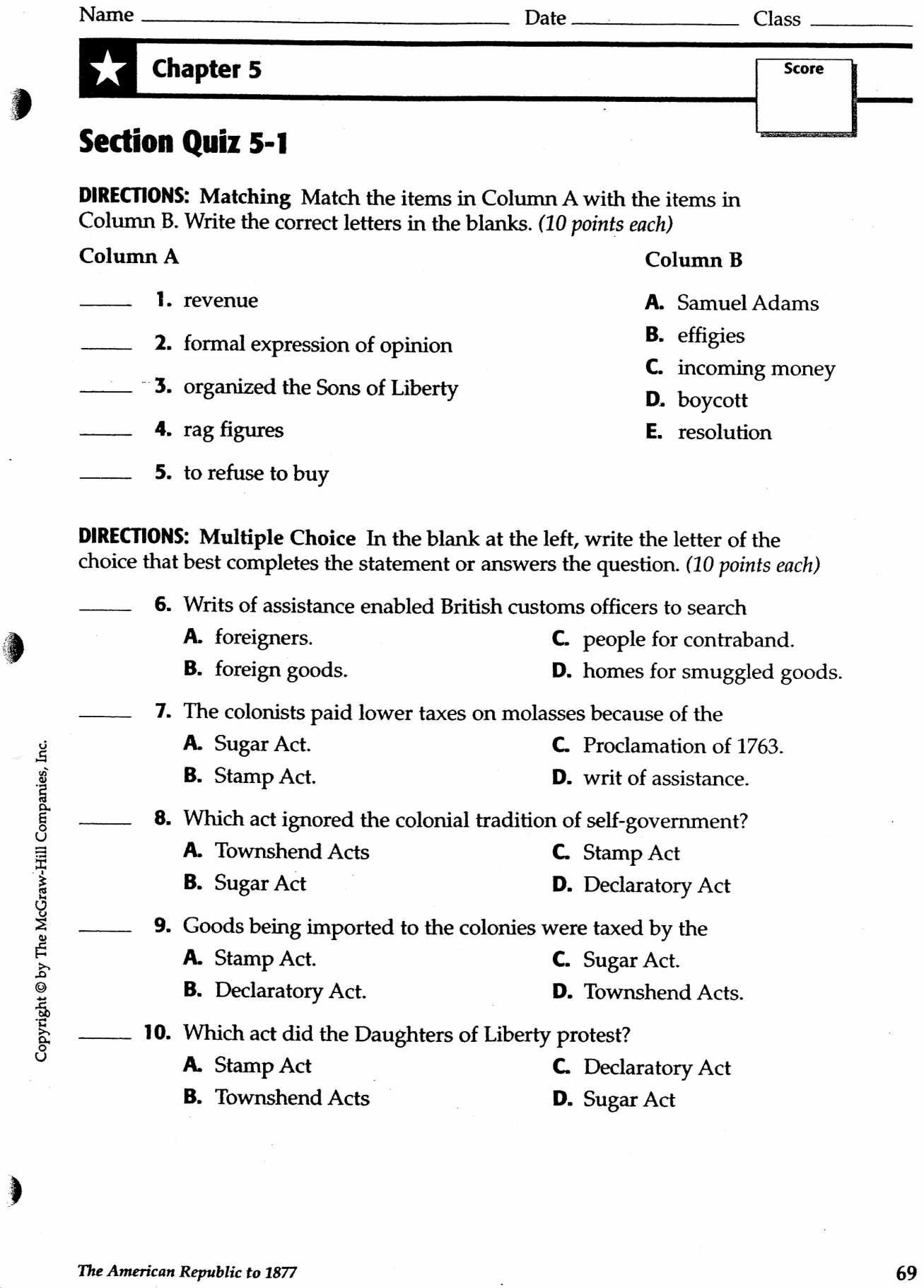 Bill Of Rights Worksheet