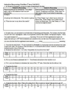 Inductive and Deductive Reasoning Worksheet or Patterns and Inductive Reasoning Teaching Resources
