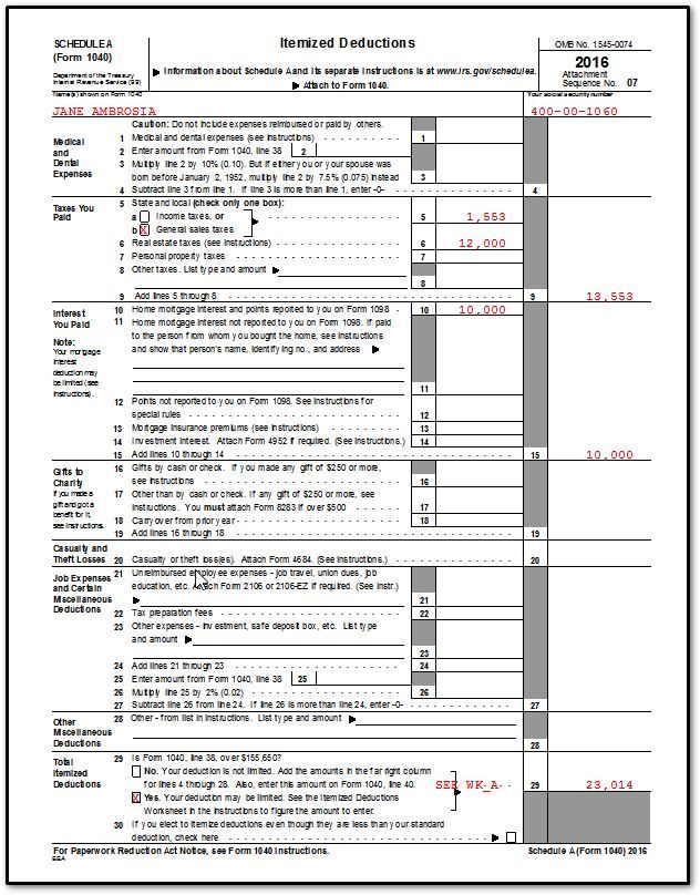 Itemized Deductions Worksheet