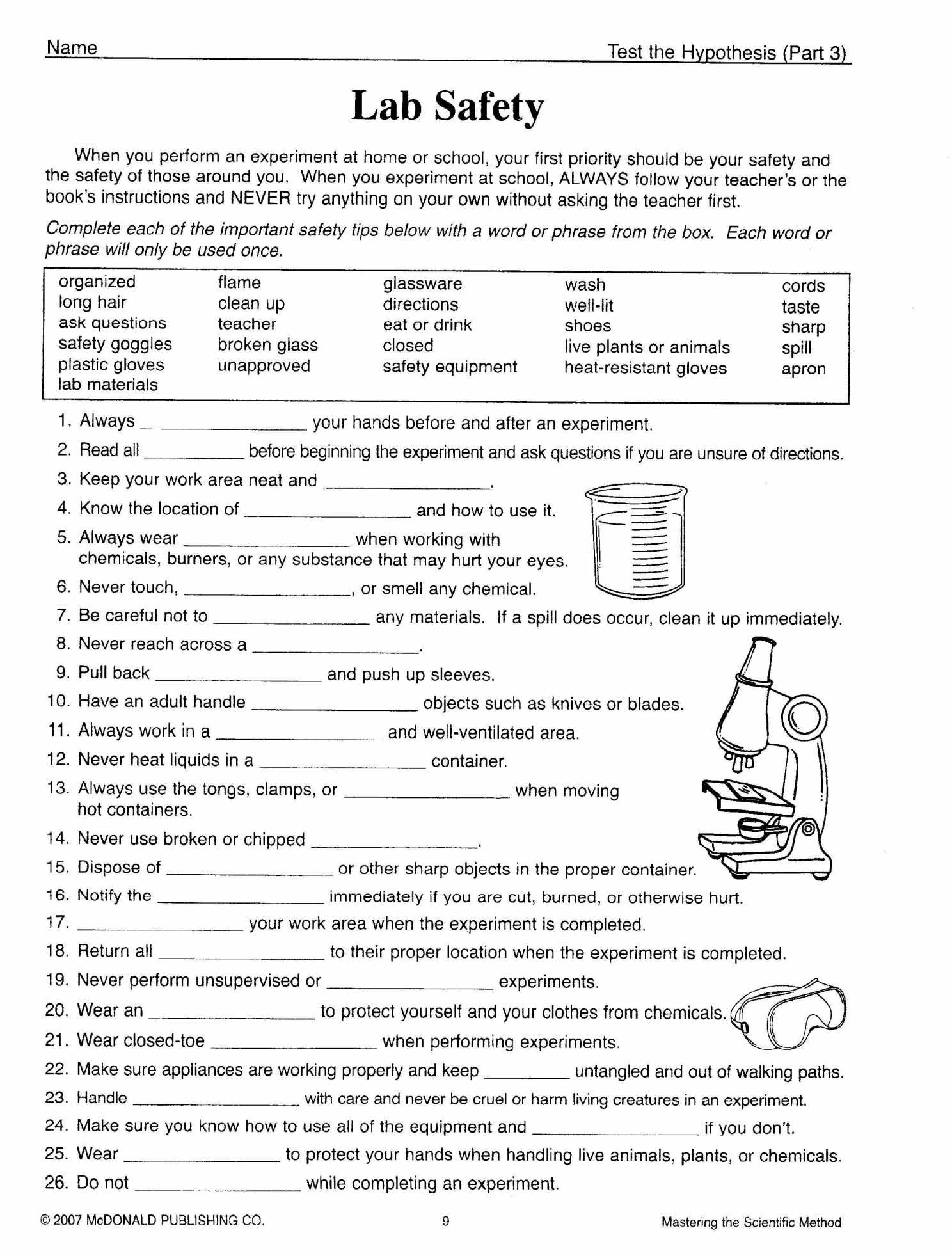 Lab Safety Symbols Worksheet Answer Key