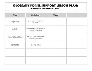 Worksheet Glossary Adjectives in Informational Texts