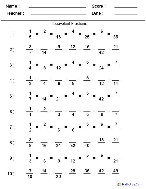 Free equivalent fractions worksheets with visual models