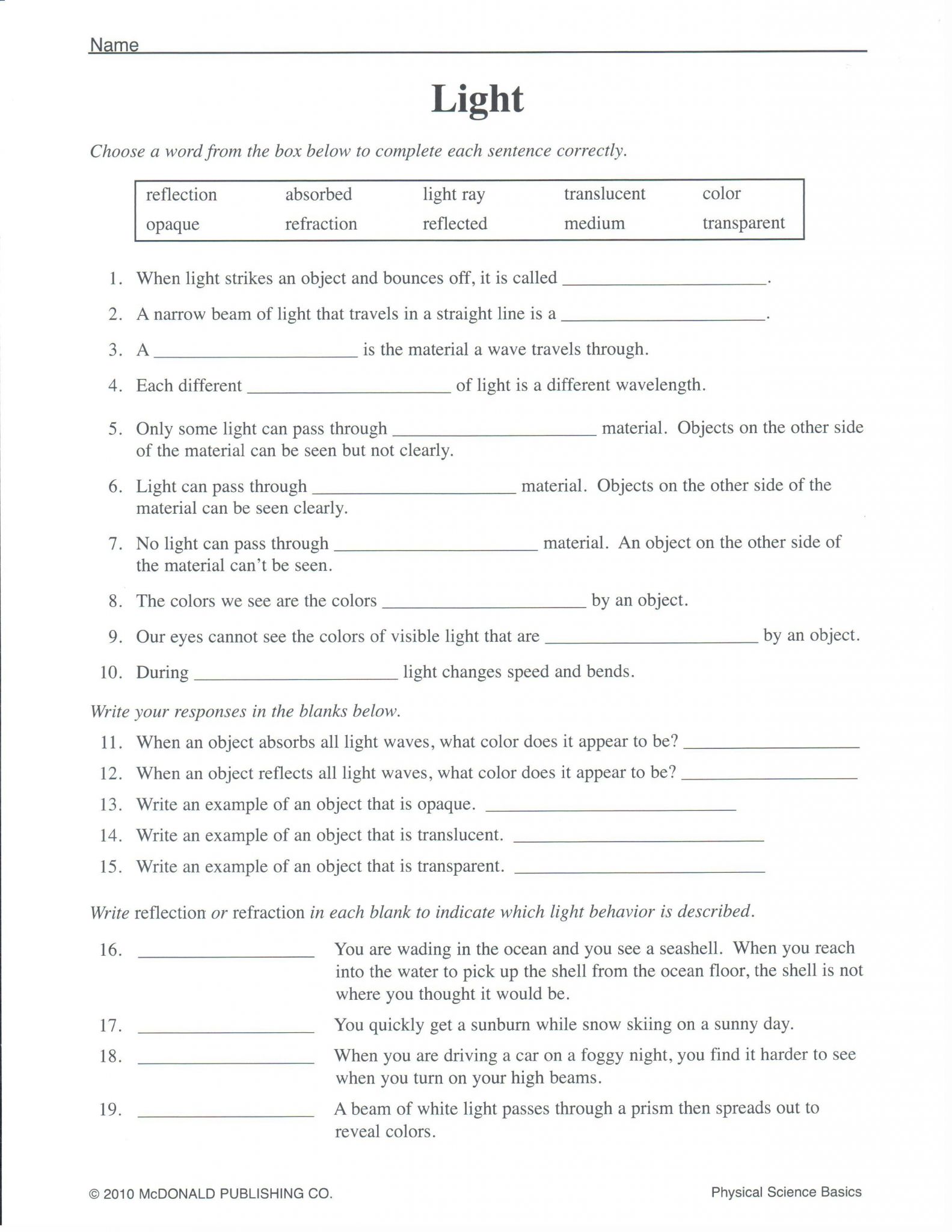 Matter Worksheets 2nd Grade