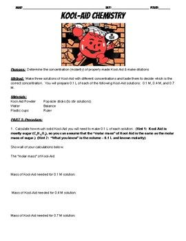 Kool Aid Chemistry Lab molarity and dilutions lab