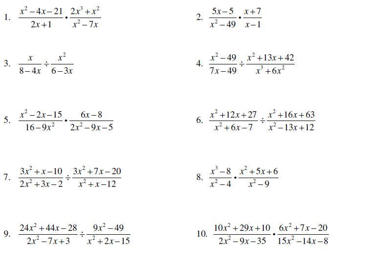 Multiplying and Dividing Rational Expressions Worksheet Answer Key