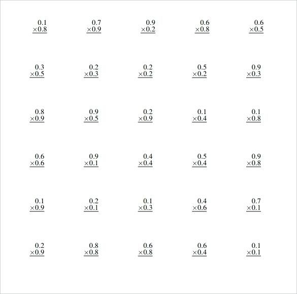 Multiplying Decimals By Decimals Worksheet