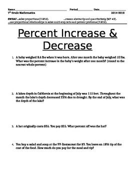 Percentage Increase and Decrease Worksheet