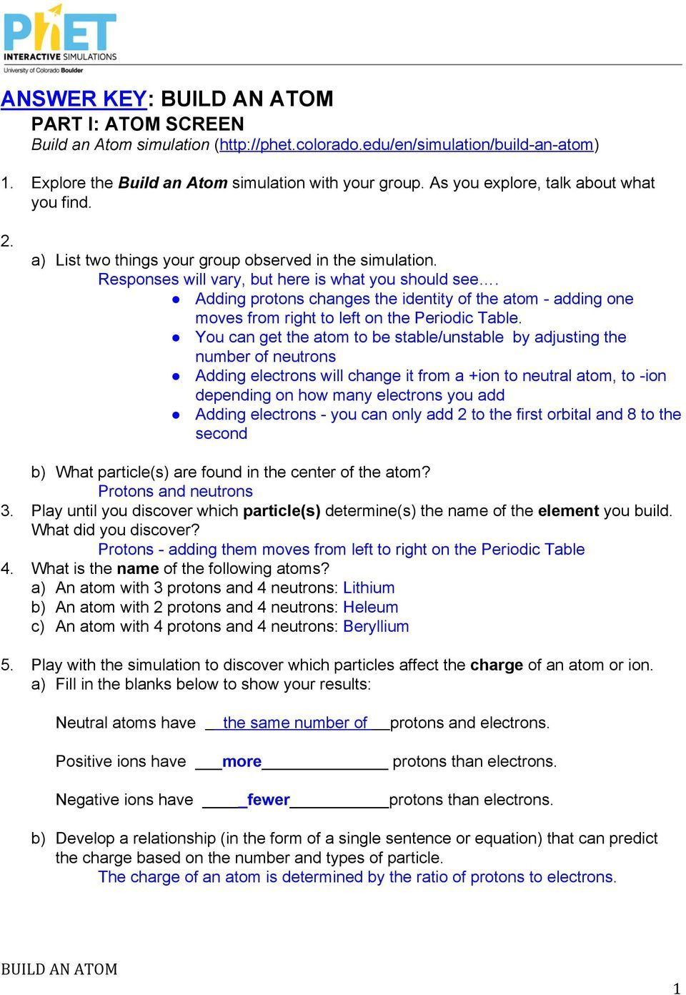 Phet Isotopes And Atomic Mass Worksheet Answers