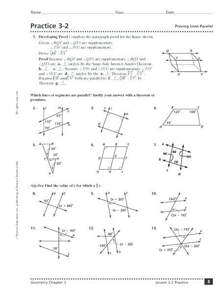 Practice 3 3 Proving Lines Parallel Worksheet Answers - kidsworksheetfun