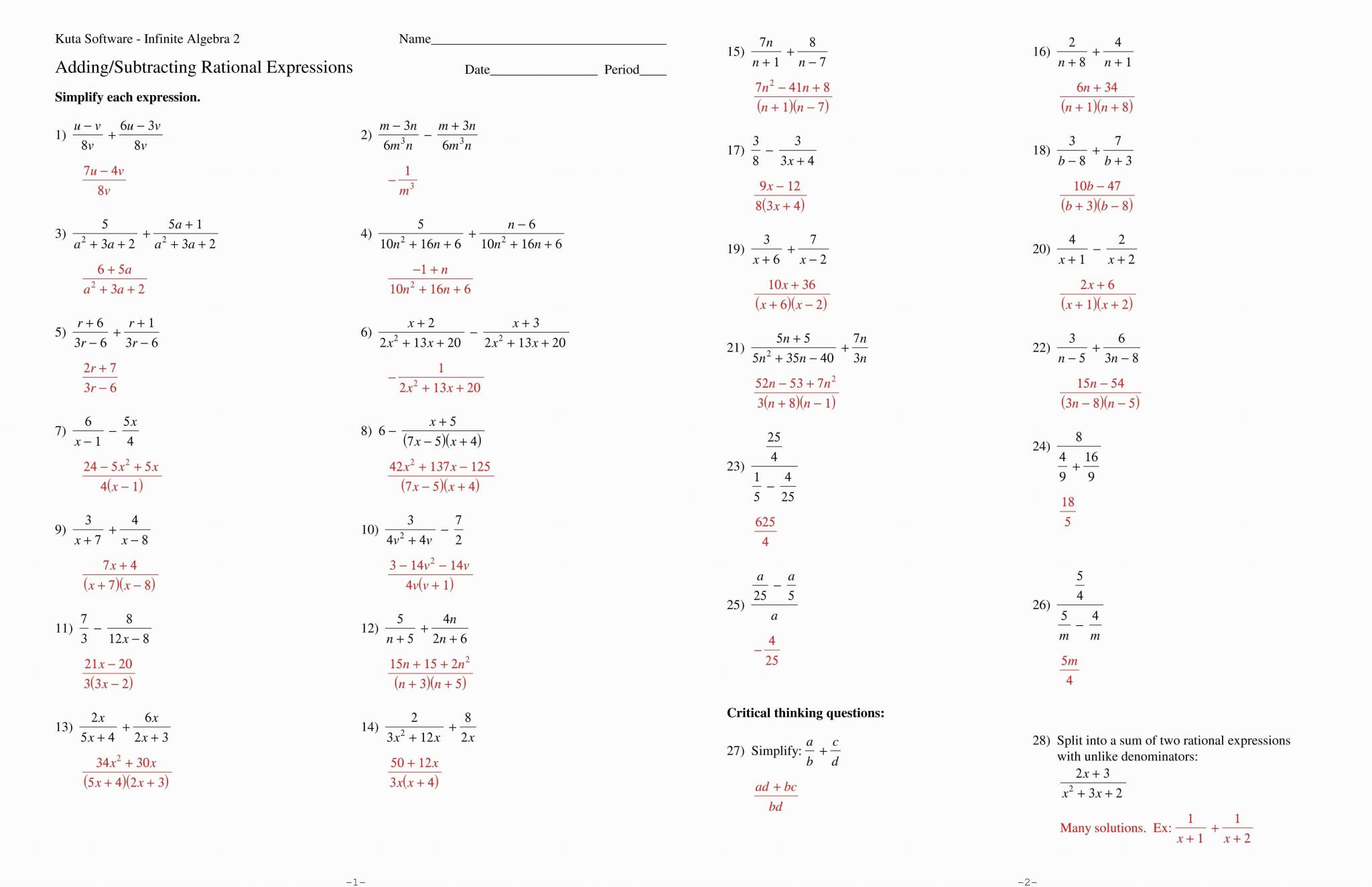 rational functions review  worksheet answers With Simplifying Rational Expressions Worksheet  Answers