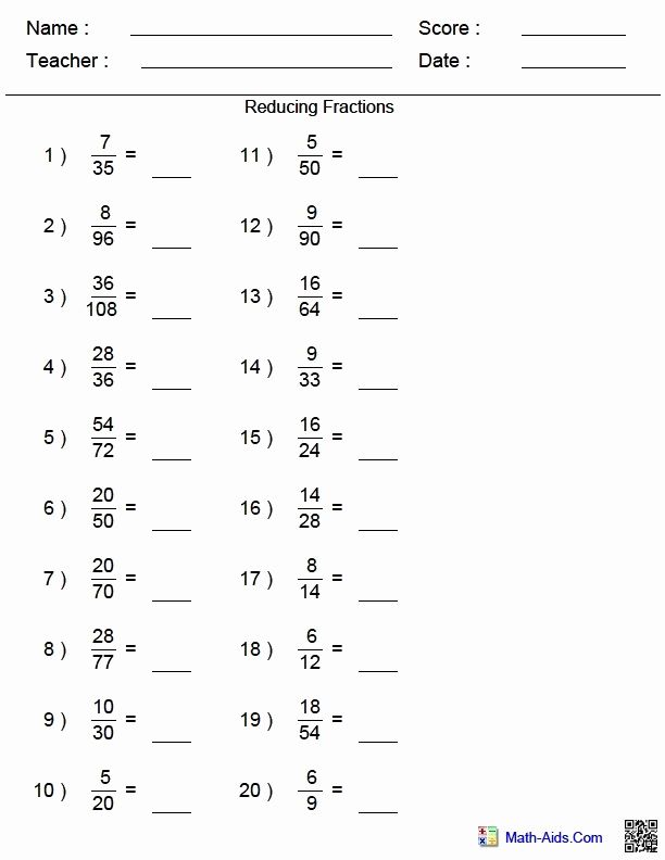 Reducing Fractions to Lowest Terms Worksheets | Briefencounters