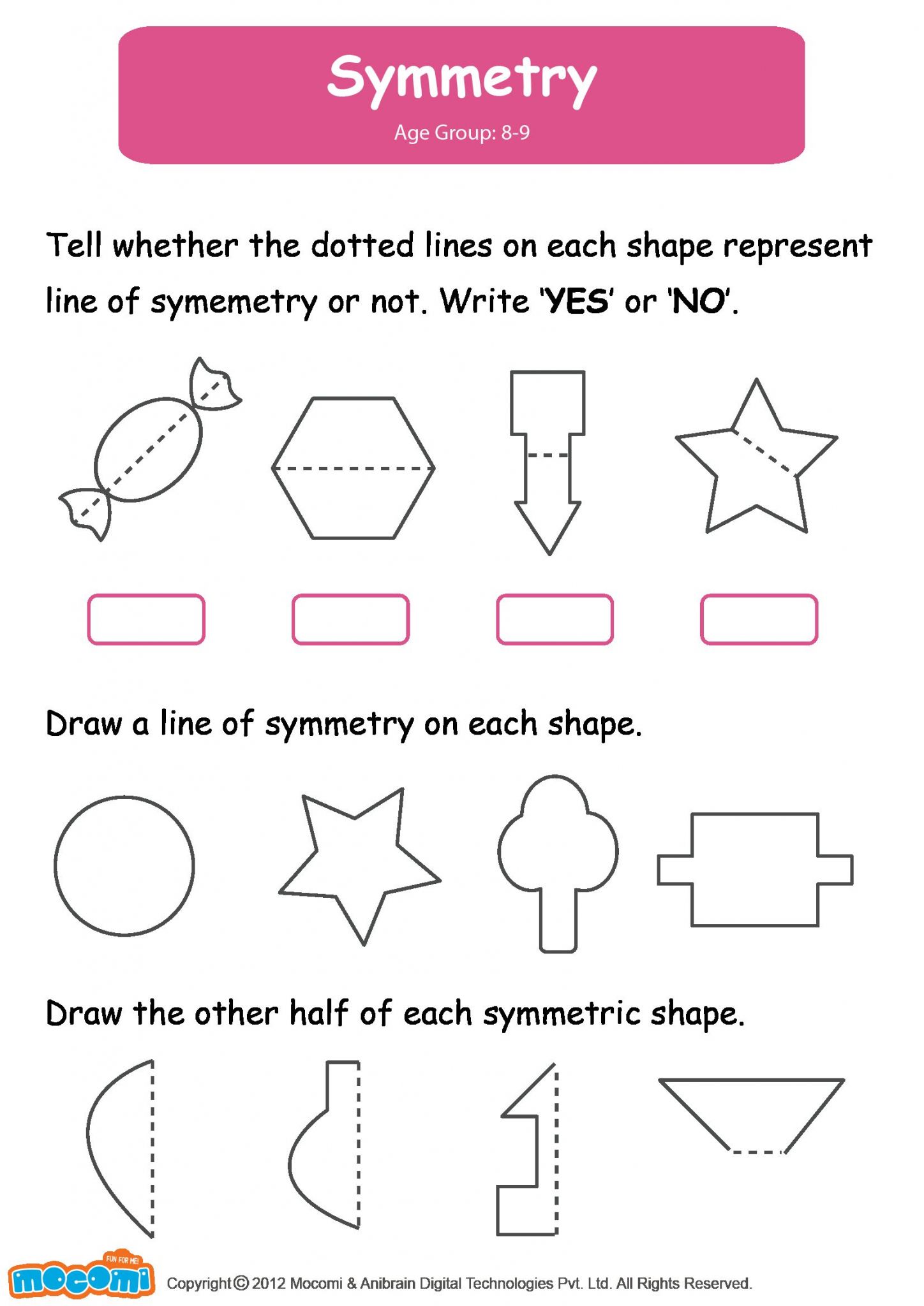 Symmetry Math Worksheet for Kids For more interesting maths worksheets and activities for kids
