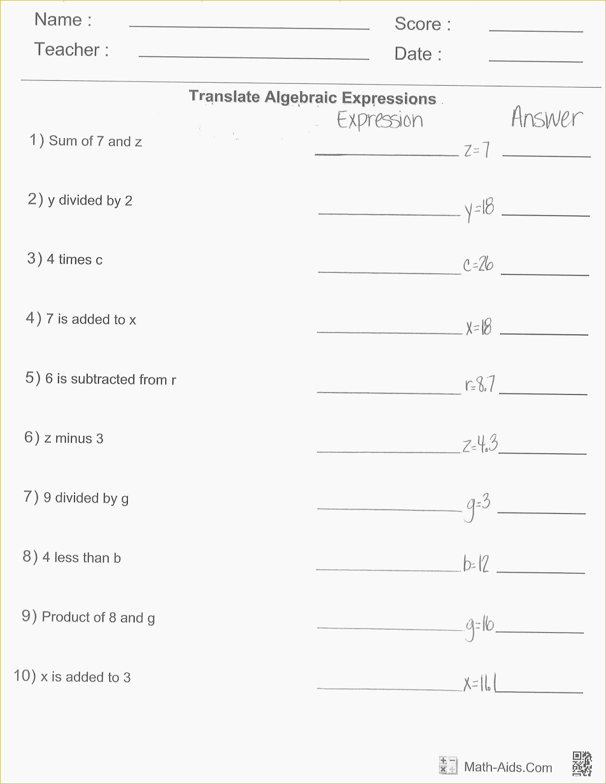 Identifying Variables Worksheet Answers