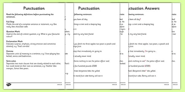 Punctuation Worksheet Activity Sheets punctuation punctuation worksheet punctuation and grammar ks2