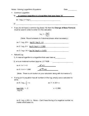 Solving Exponential Equations With Logarithms Worksheet Answers