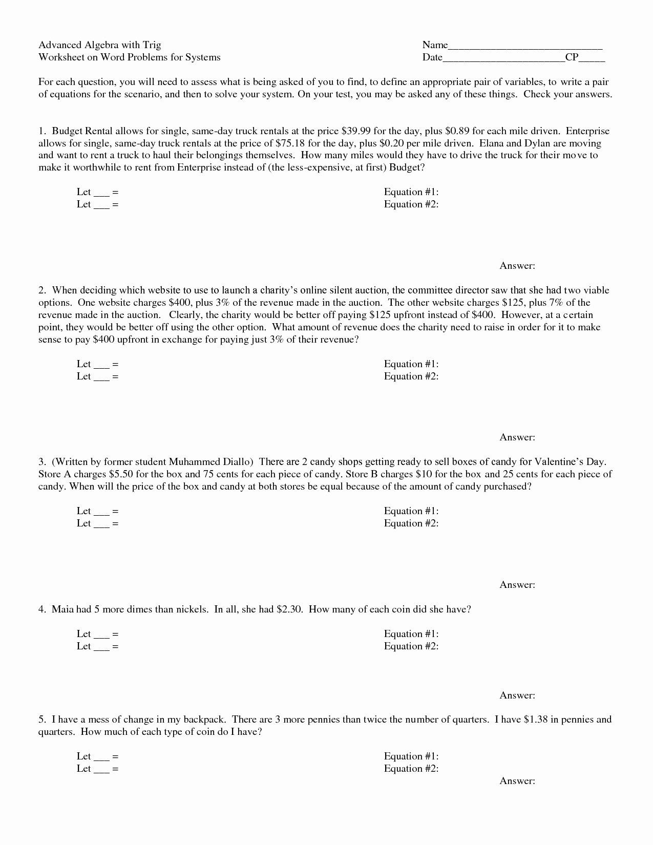 Systems Of Equations Substitution Worksheet