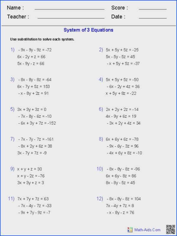 Systems Of Equations Elimination Worksheet