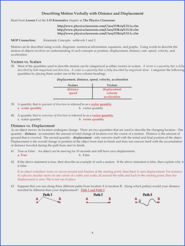 Distance Displacement Speed Velocity Worksheet with Answers Beautiful Distance and Displacement Worksheet Answers