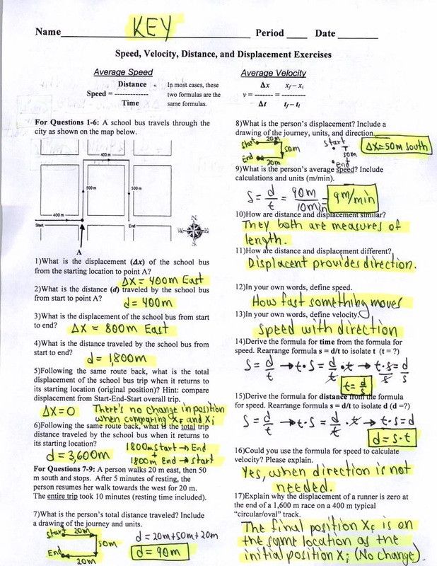 Speed Velocity And Acceleration Worksheet Answer Key