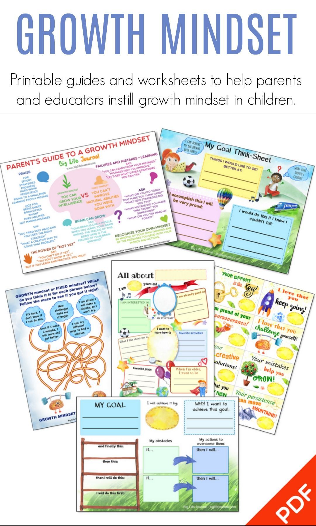 This is a set of 25 growth mindset printable guides and worksheets