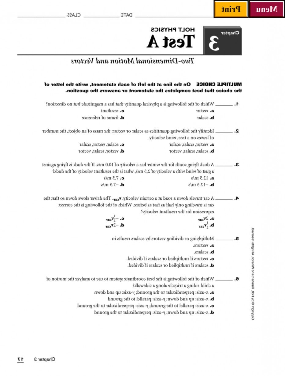 Two Dimensional Motion And Vectors Worksheet Answers Briefencounters