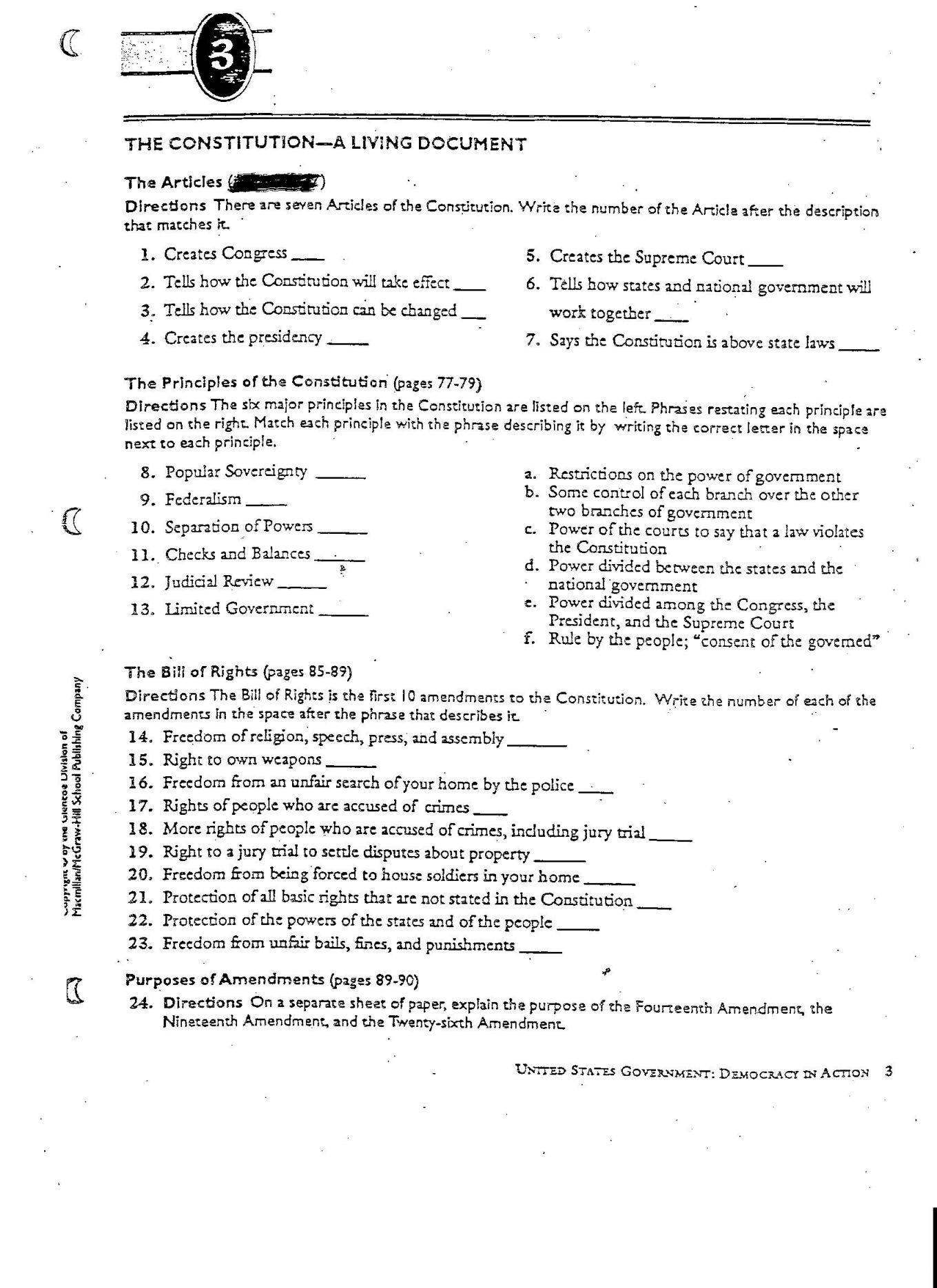 The Us Constitution Worksheet Answers