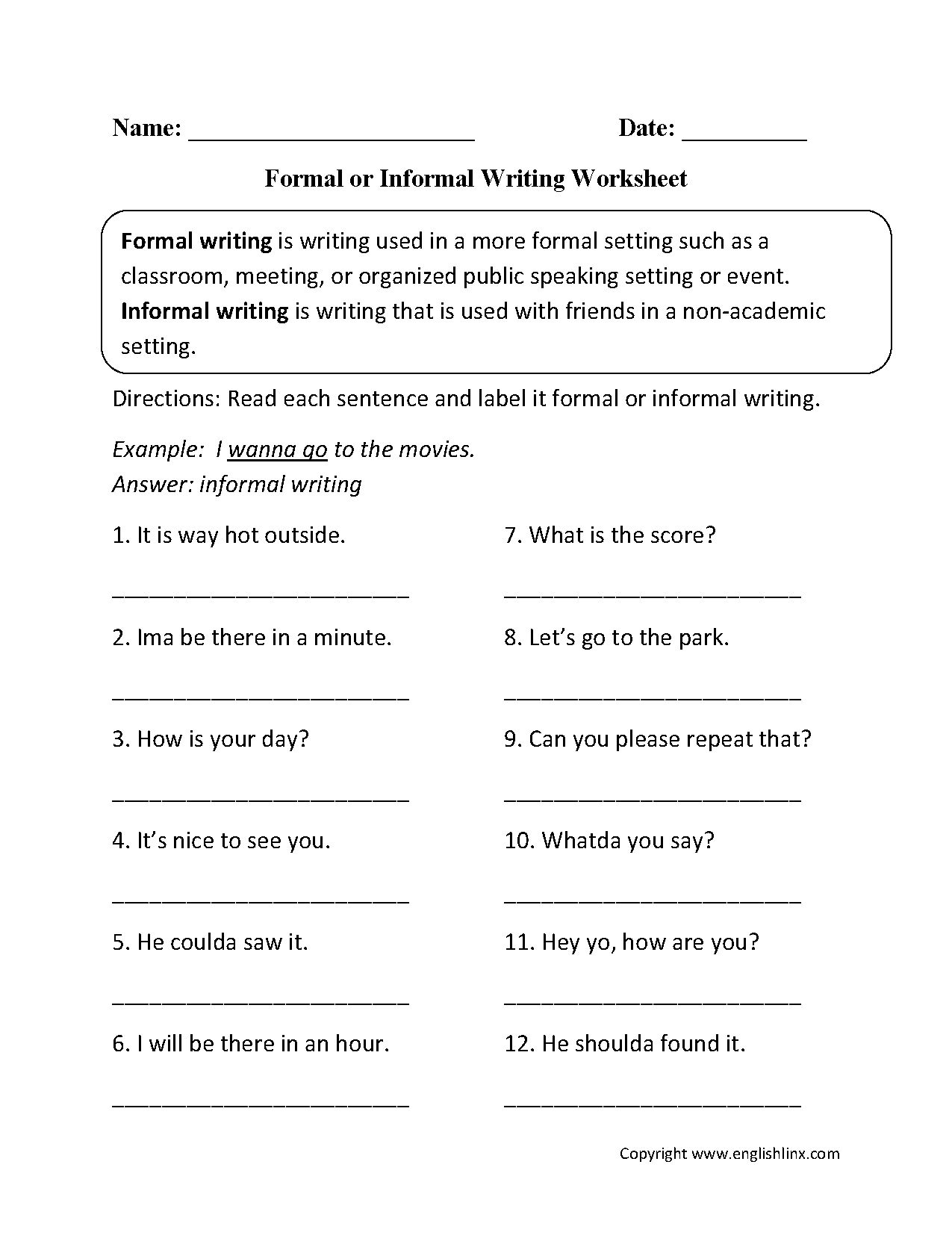 writing for beginners worksheets elegant formal or informal writing worksheet critical thinking of writing for beginners